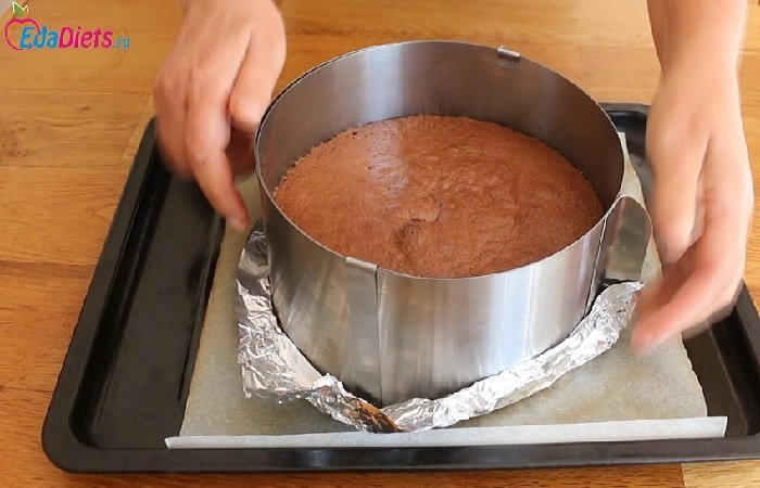 Классический пышный шоколадный бисквит после выпечки, фото